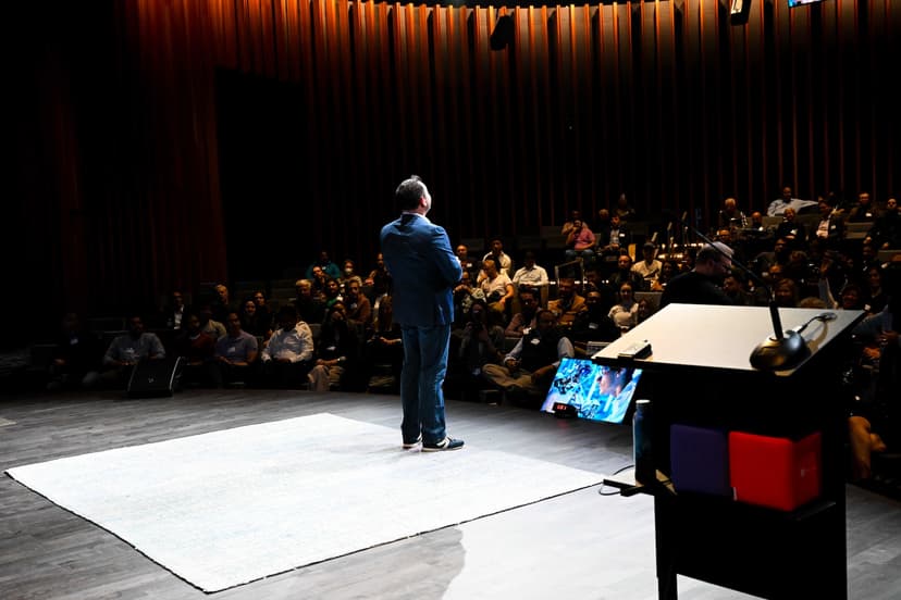 AI speaker Robert Strong delivering keynote presentation at Microsoft HQ - Speak About AI bureau event