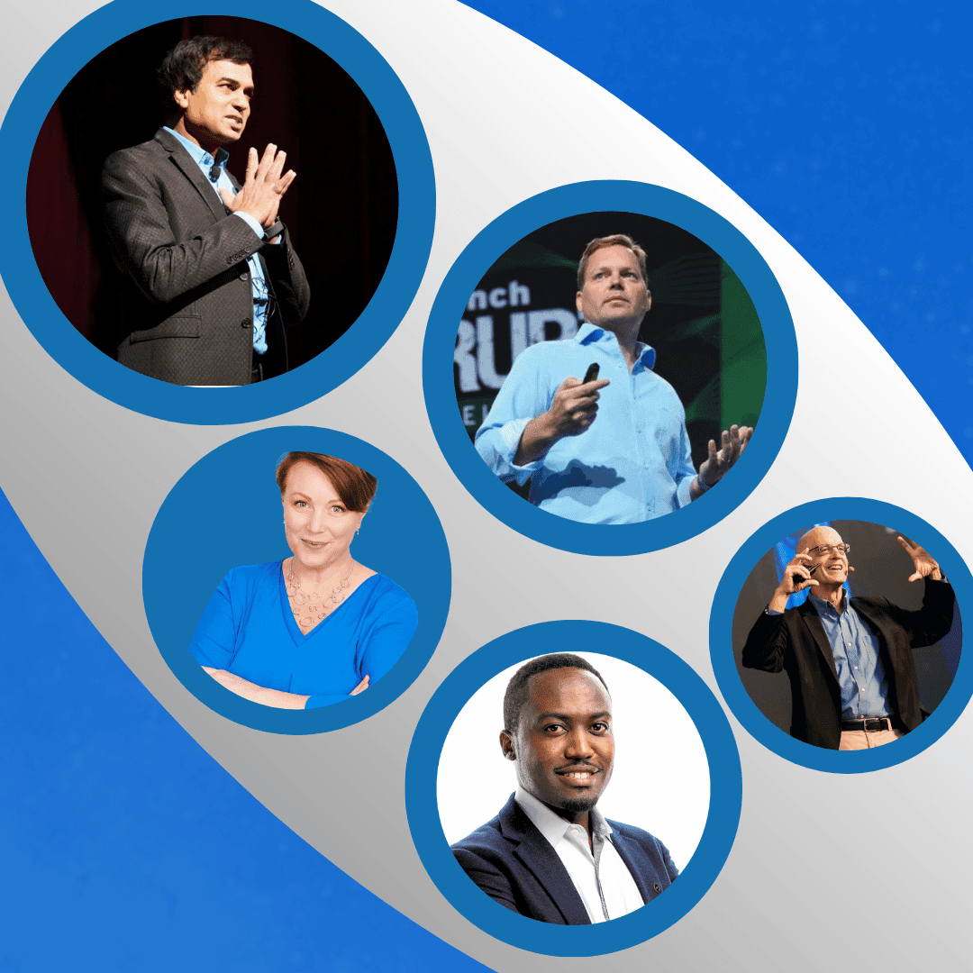 Headshots of 5 inspirational speakers on speakaboutai