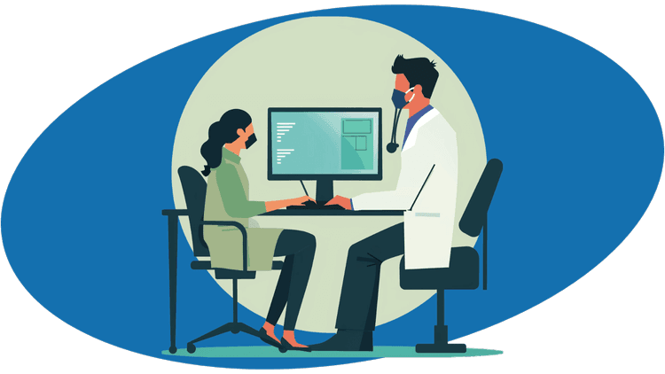The illustration emphasizes the role of technology in modern healthcare.
