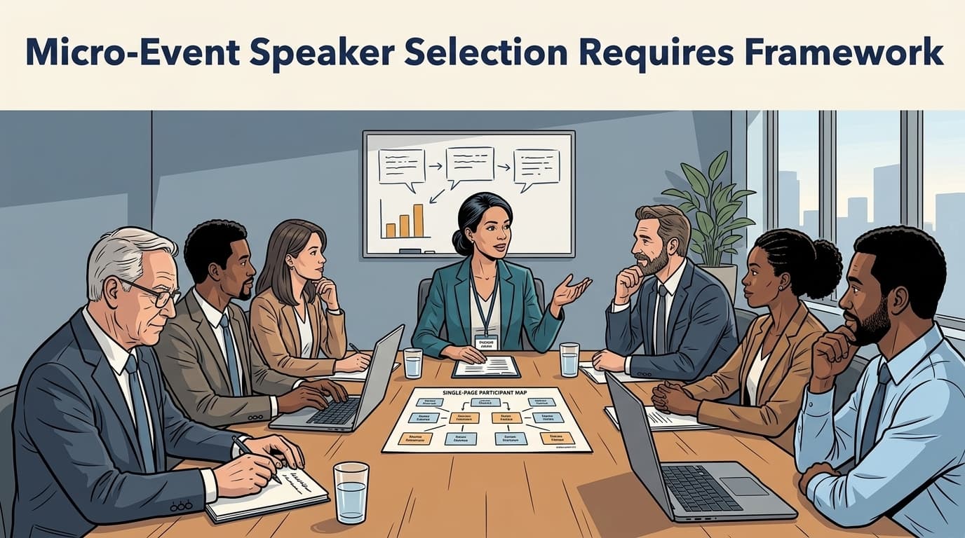 A mid-career woman with dark hair pulled back, wearing business casual attire, sits at the head of a conference table with eight senior executives positioned around her. She's leaning forward slightly